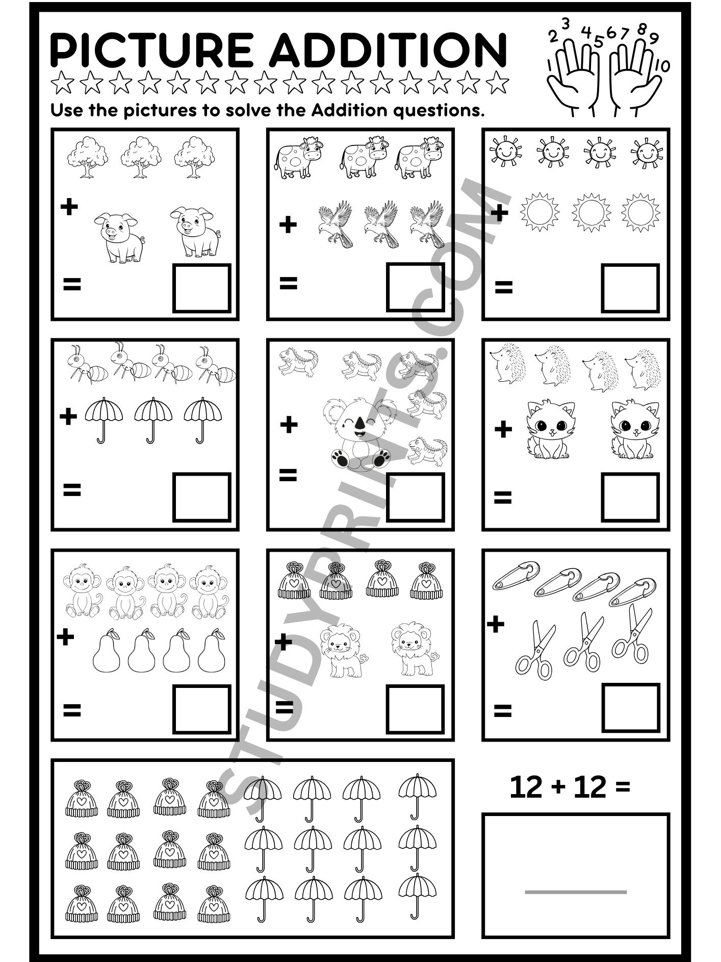 addition and subtraction worksheets for kindergarten with pictures product image (7)