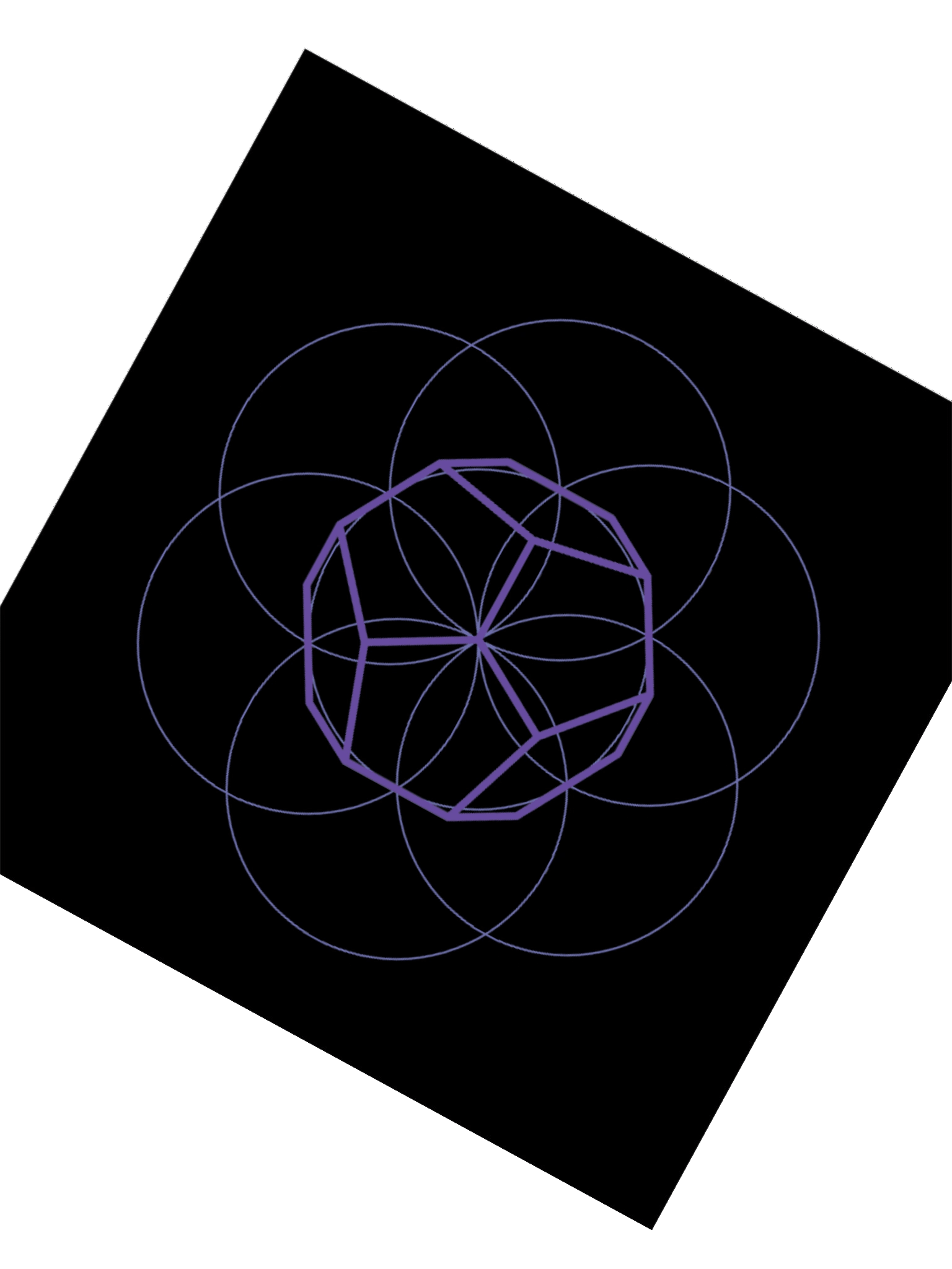 Dodecahedron Square Sticker – Purple with Flower of Life on Black product image (6)