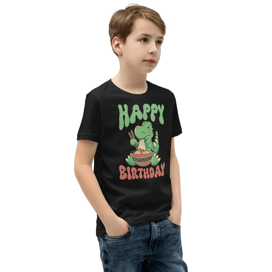 Happy Birthday (Dinosaur Eating Noodles) T-Shirt For Kids product image (2)