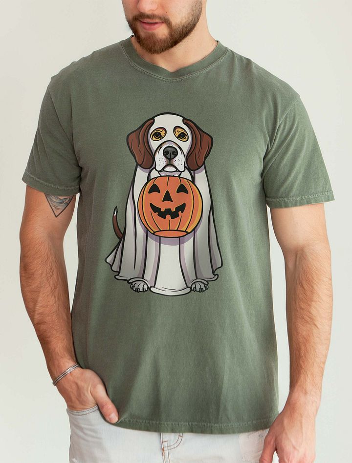 Funny Halloween Beagle(Red Tricolor) T-Shirt | Funny Beagle Wearing a Ghost Costume and Holding a Pumpkin Basket product image (5)