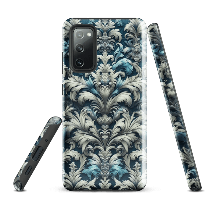 Tough Phone Case for Samsung® - Blue and Silver Rococo Damask Pattern product image (1)