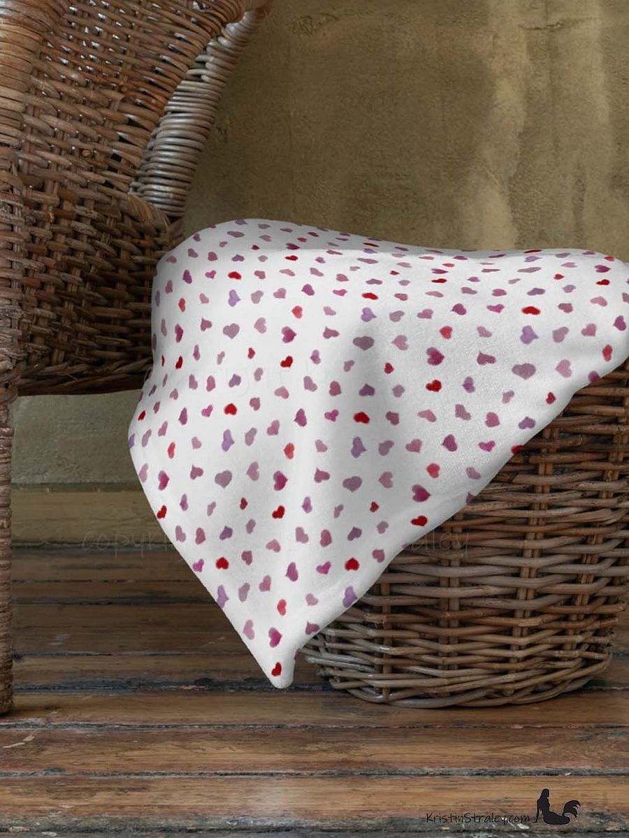 Pink Watercolor Hearts Fleece Throw Blanket product image (6)