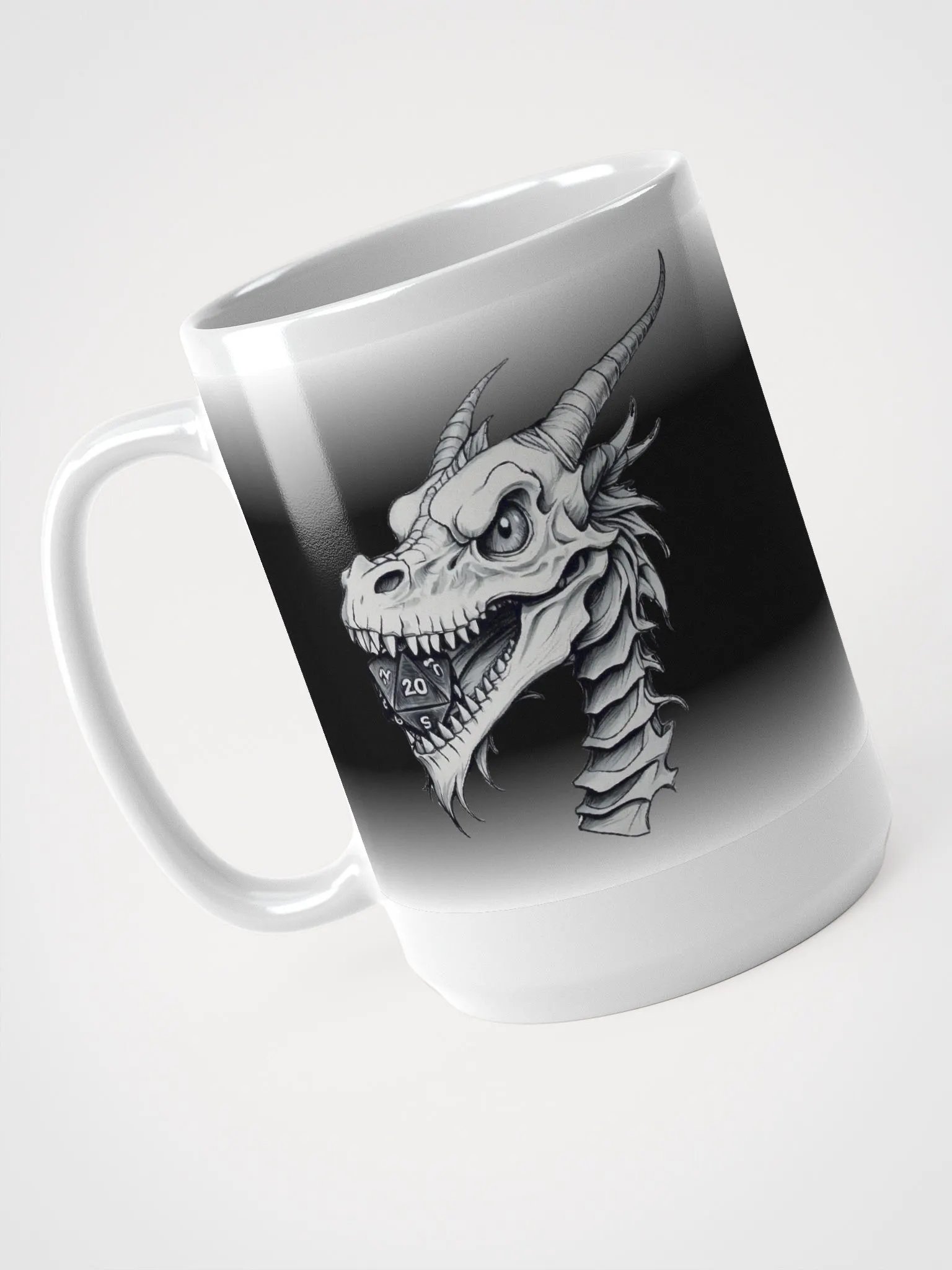 D20 Dragon Skull Monochromatic Black & White 15 0z. mug product image (5)
