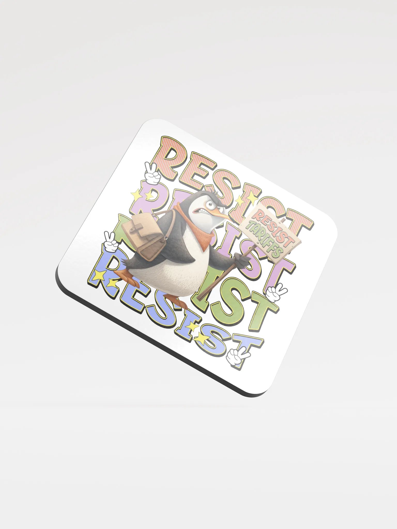Resist Tariffs Penguin Funky Glossed Cork Coaster product image (2)