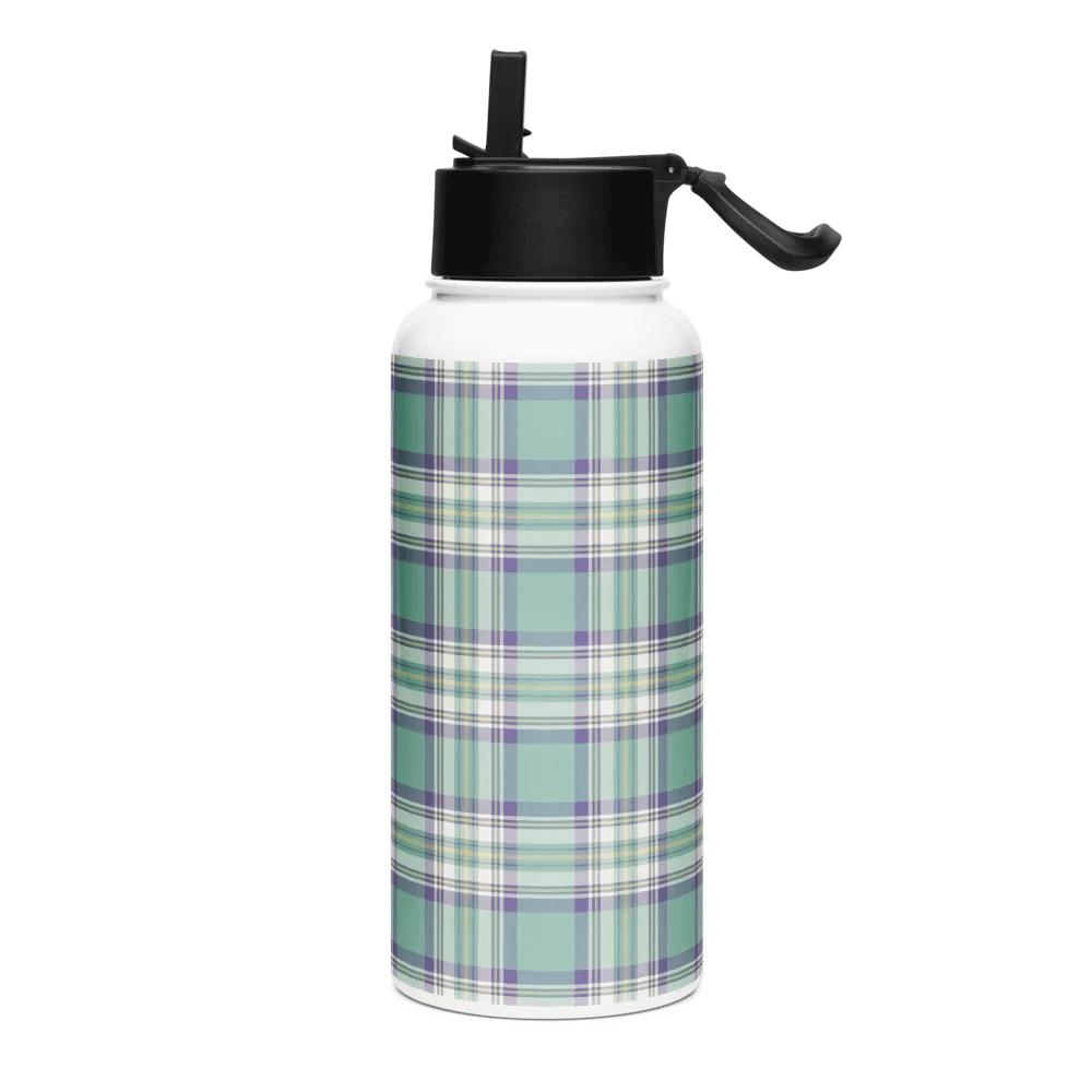 Light Green, Purple & Yellow Plaid Water Bottle product image (2)