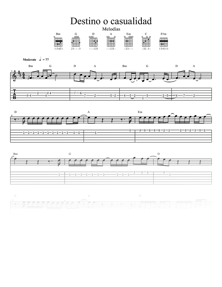 Destino o casualidad - Partitura + Tabs + Acordes + Pista product image (1)