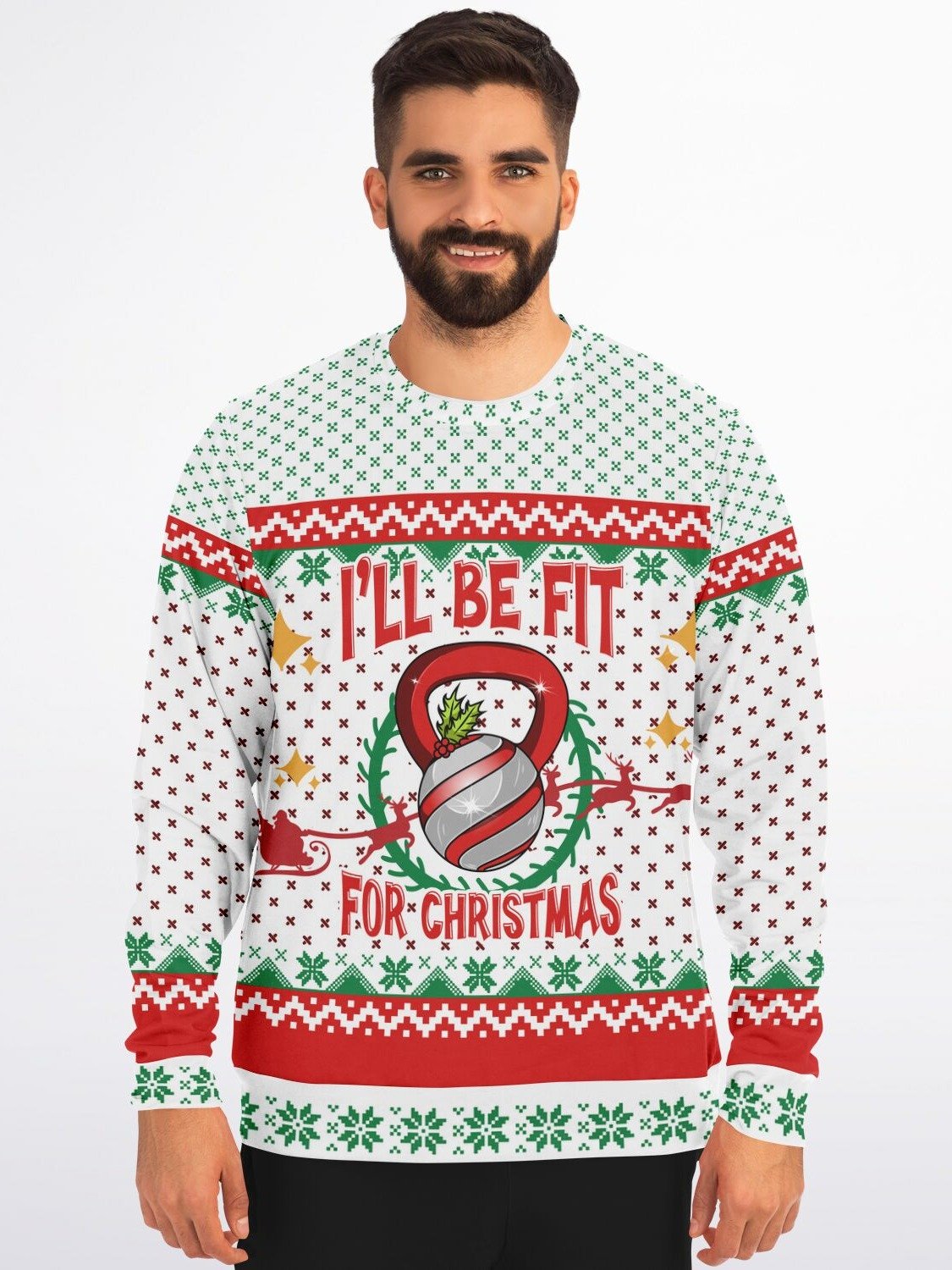 "I'll Be Fit For Christmas" Sweatshirt | Funny Gym Kettlebell Holiday Sweater | Fitness Lover Christmas Party Outfit product image (3)