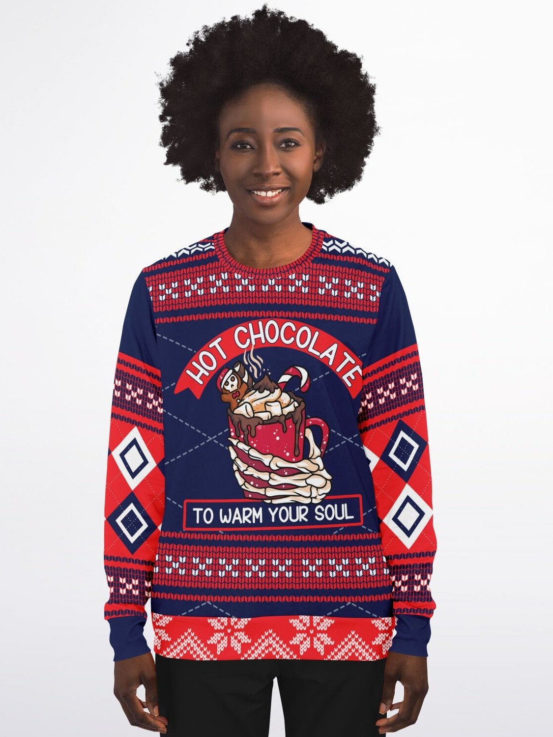 Nordic Hot Chocolate Christmas Sweatshirt | Winter Holiday Sweater | Cozy Marshmallow Gingerbread Design | Holiday Party Outfit product image (1)