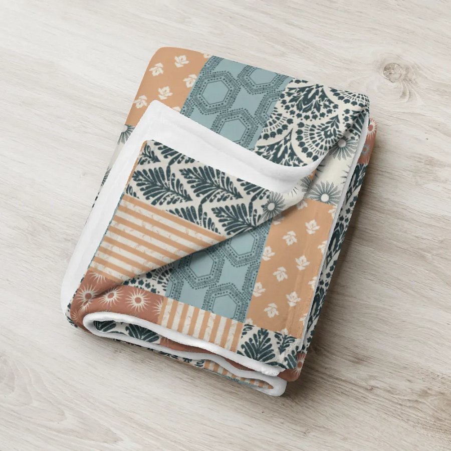 Bohemian Santa Fe Sun Patchwork Throw Blanket product image (7)