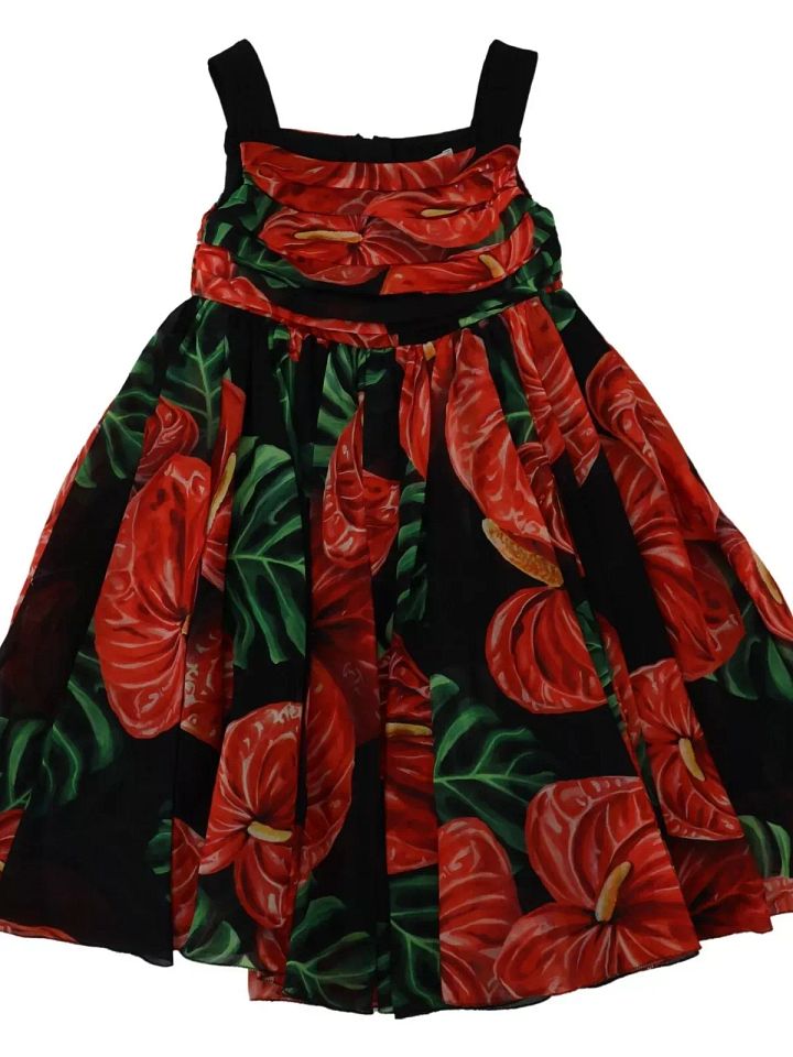 Dolce & Gabbana Kids Dress Black Silk Floral Printed Flared s. Tag 2 years $1420 product image (1)