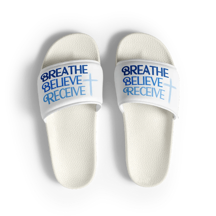 BREATHE BELIEVE RECIEVE WOMEN'S SLIDES, INSPIRATIONAL MOTIVATIONAL, SELF-AFFIRMATION, POSITIVE VIBES, GIFT IDEA product image (1)