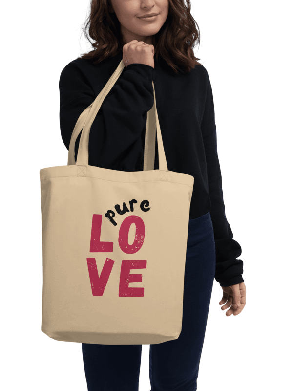 Pure LOVE dual Color Black-Magenta on organic natural Tote Bag product image (1)