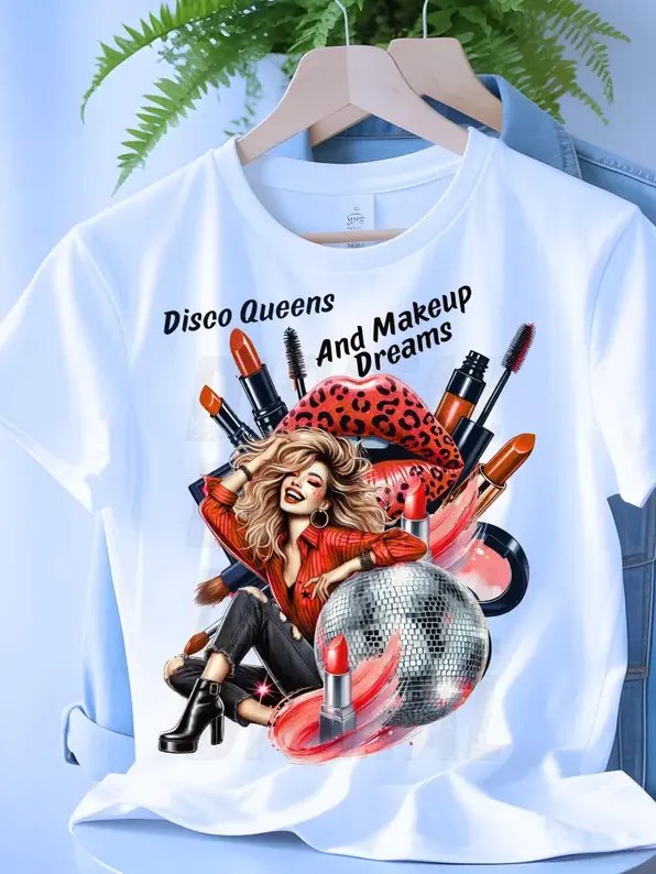 Women's Organic Ribbed Neck T-Shirt Disco Queens and Makeup Dreams Graphic product image (2)