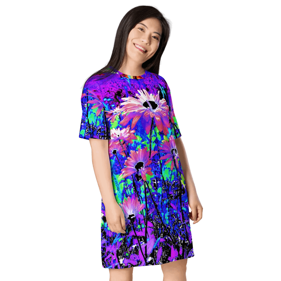 Abstract Surreal Daises in the Garden Ladies T Shirt Dress product image (5)