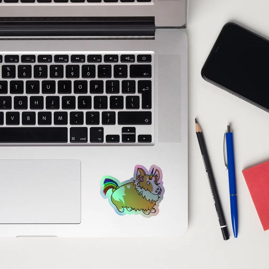 Whimsical Corgi Unicorn Holographic Sticker product image (12)