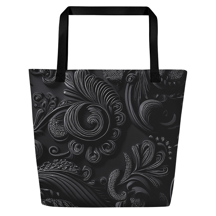 Large Tote Bag w/Pocket black paisley product image (1)