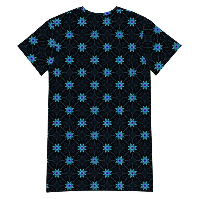 Abstract Repeating Turquoise Floral T Shirt Dress product image (11)