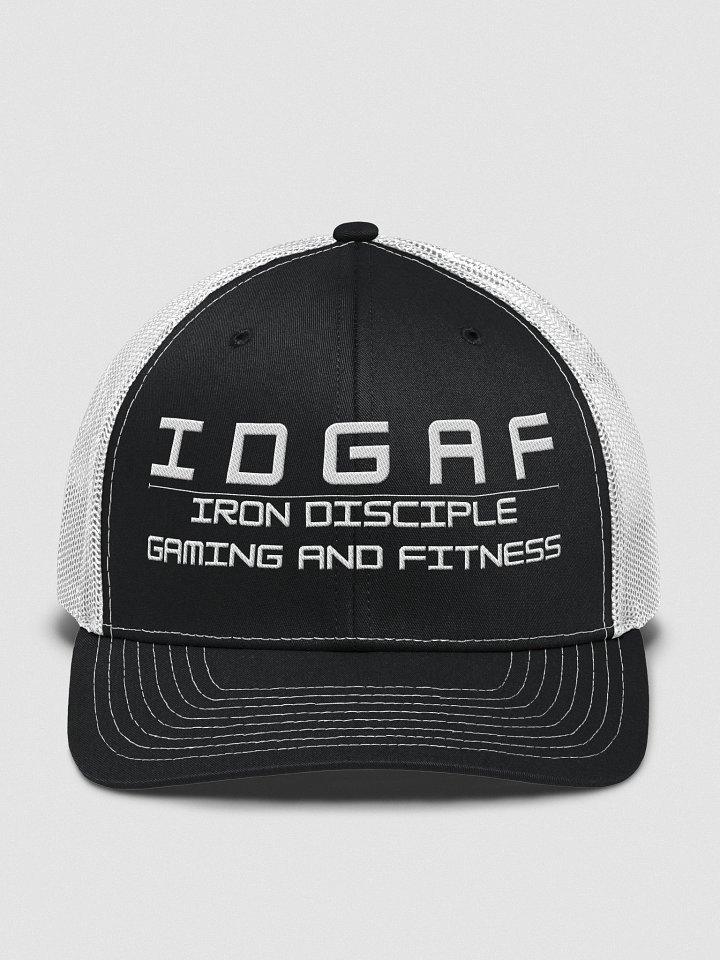 IDGAF Black & White Trucker Hat (Embroidered Logo) product image (1)