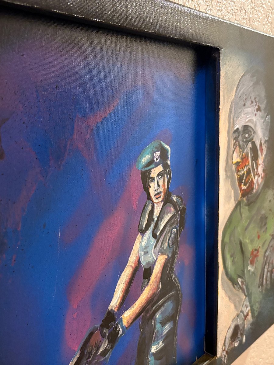 16x20 Resident Evil Jill Valentine & Hiding Zombie Art - Two Tier - 3D Painting with Depth - One of a kind! product image (5)