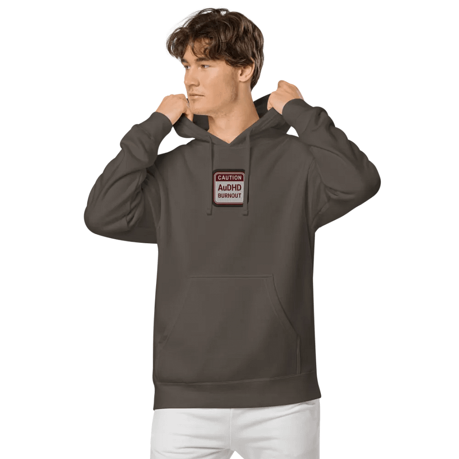 CAUTION: AuDHD BURNOUT embroidered pigment hoodie (maroon bubble design) product image (4)