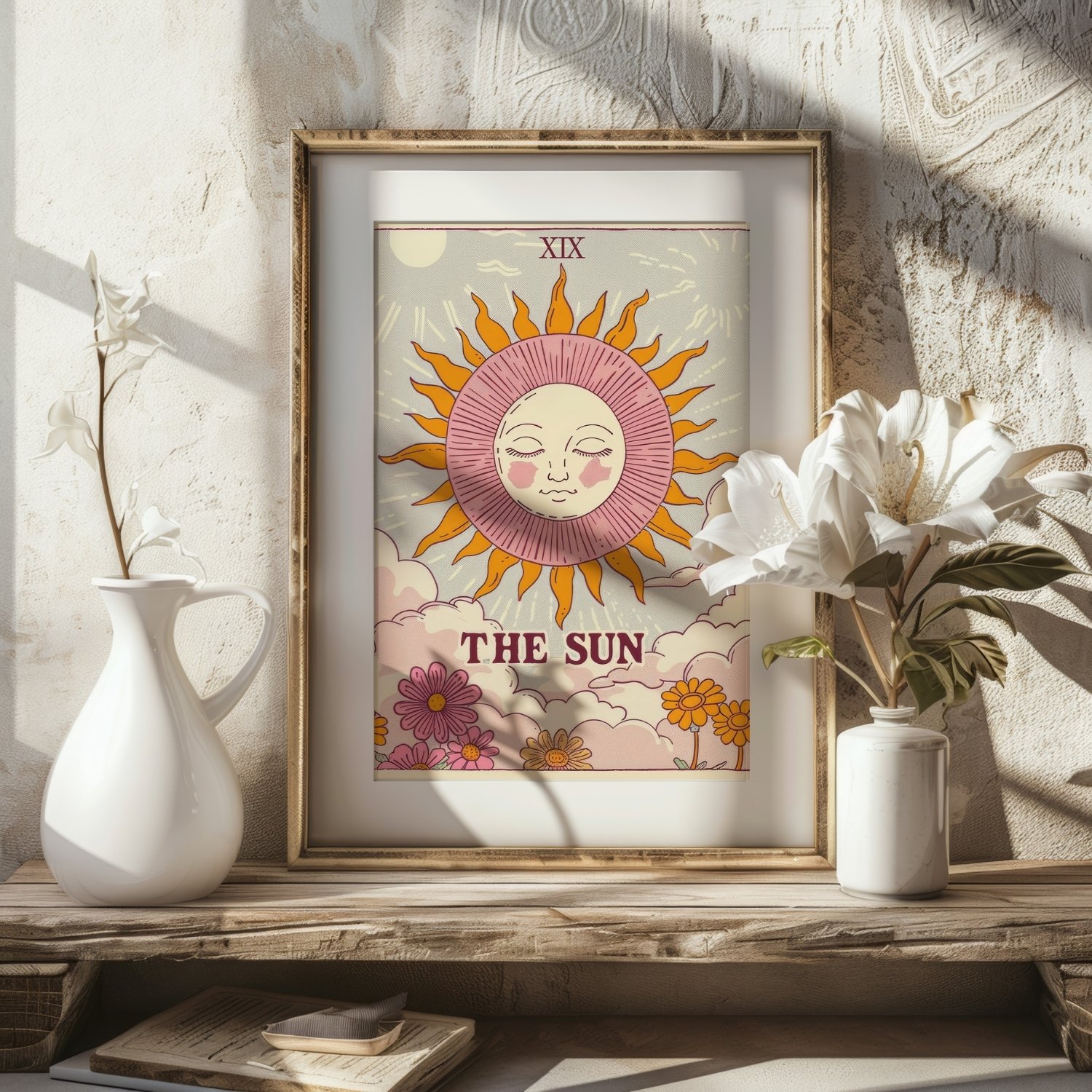 The Sun Tarot Card in Pastel Colors Retro Art Print product image (22)