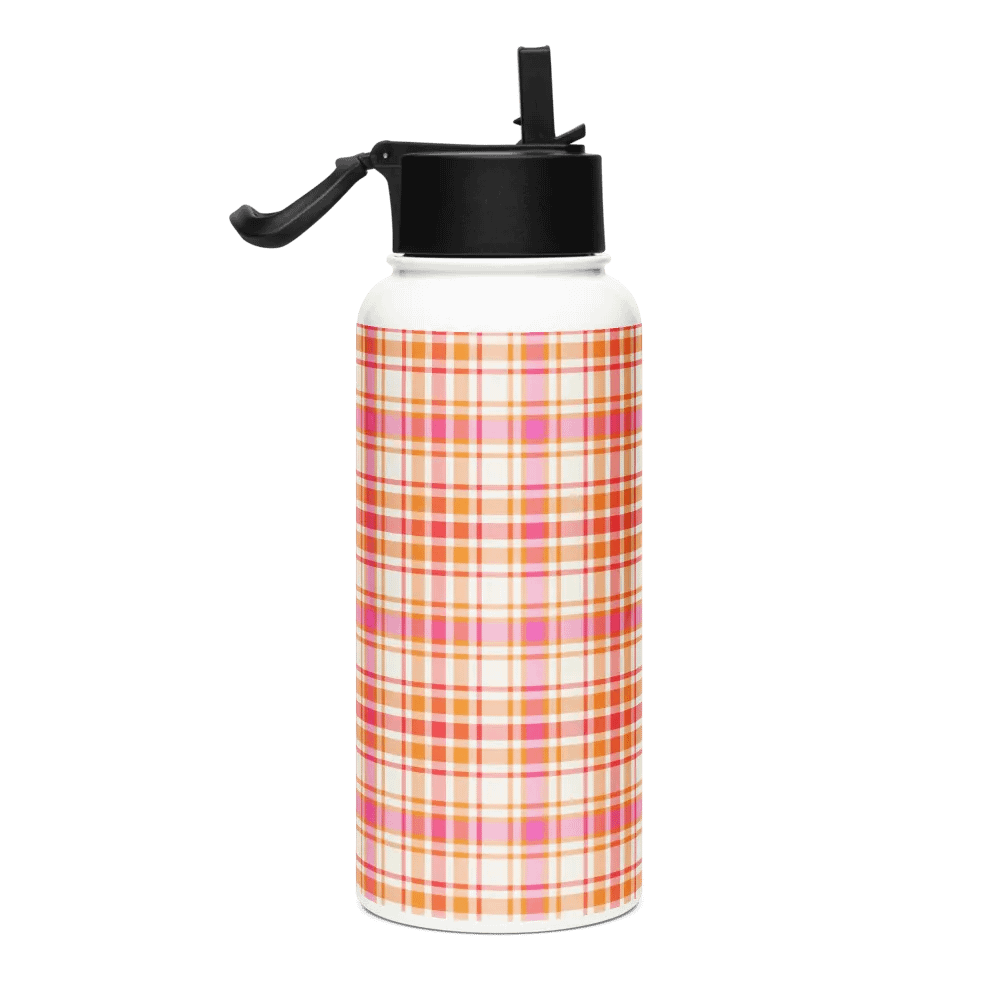 Orange and Hot Pink Plaid Water Bottle product image (1)