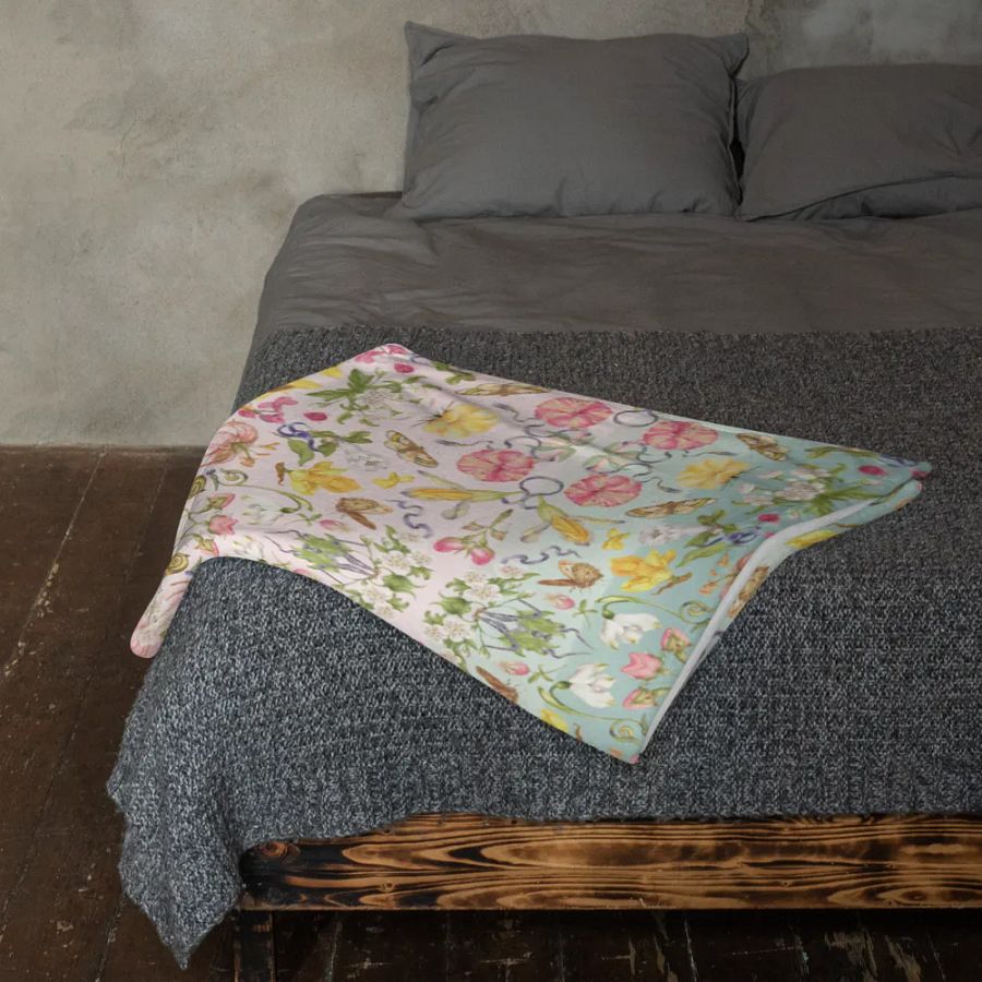Exotic Blooming Floral Butterfly Pink/Mint Stripe Throw Blanket product image (11)