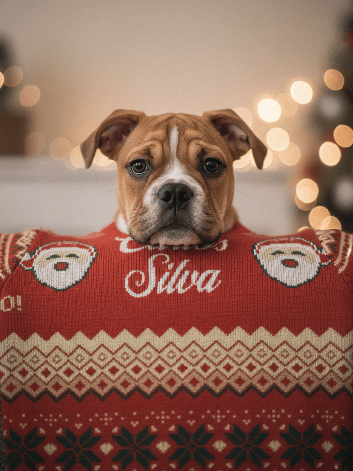 KNITTED CHRISTMAS SWEATER CLASSIC FIT / PERSONALIZED NAME / RED - HO HO HO! product image (1)