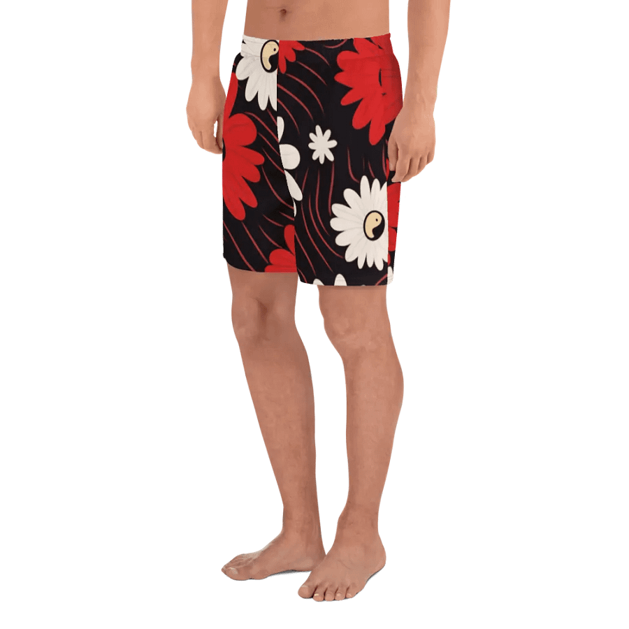 Athletic Shorts 🔴 Functional Fashion at Its Best ⚫️ Red and White Flowers ⚪️ Yin and Yang product image (4)