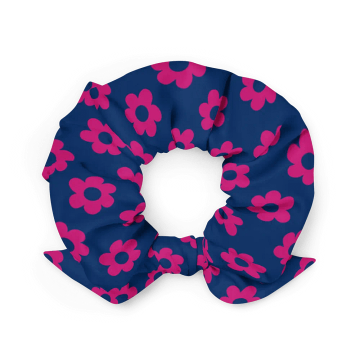 Dark Pink and Blue Fan Flower Scrunchie with Bow product image (2)