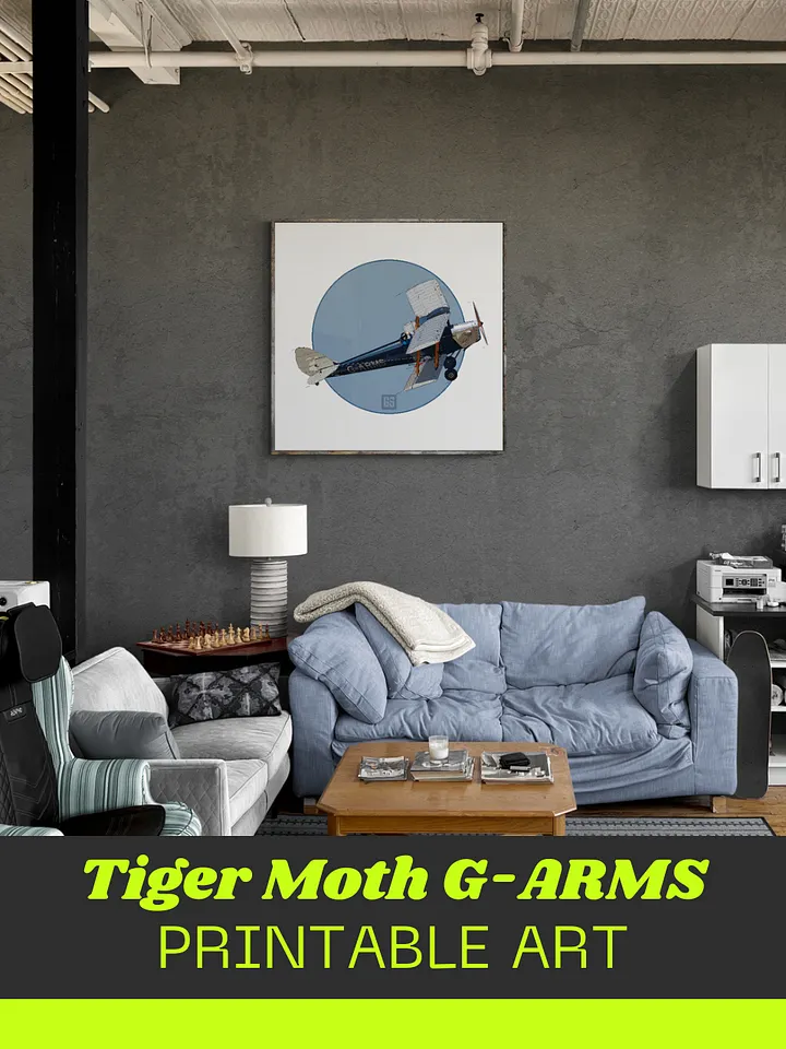 Tiger Moth G-ARMS Printable Aviation Wall Art Square Size Blue Circle & White Border Background product image (2)