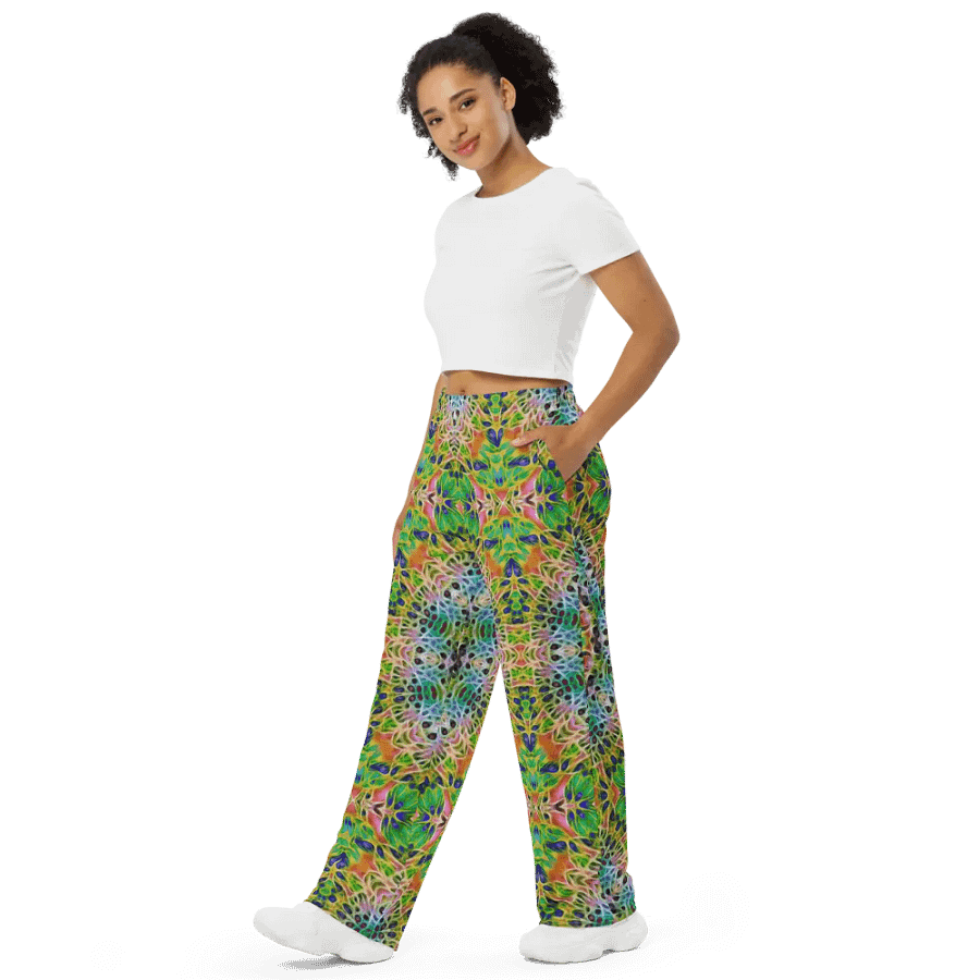 Green Yellow Pink Kaleidoscope Wideleg Pants product image (4)