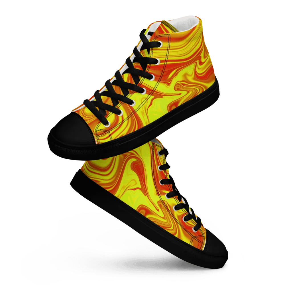 Men's High Top Canvas Shoes - Yellow and Red Digital Fluid Art product image (12)