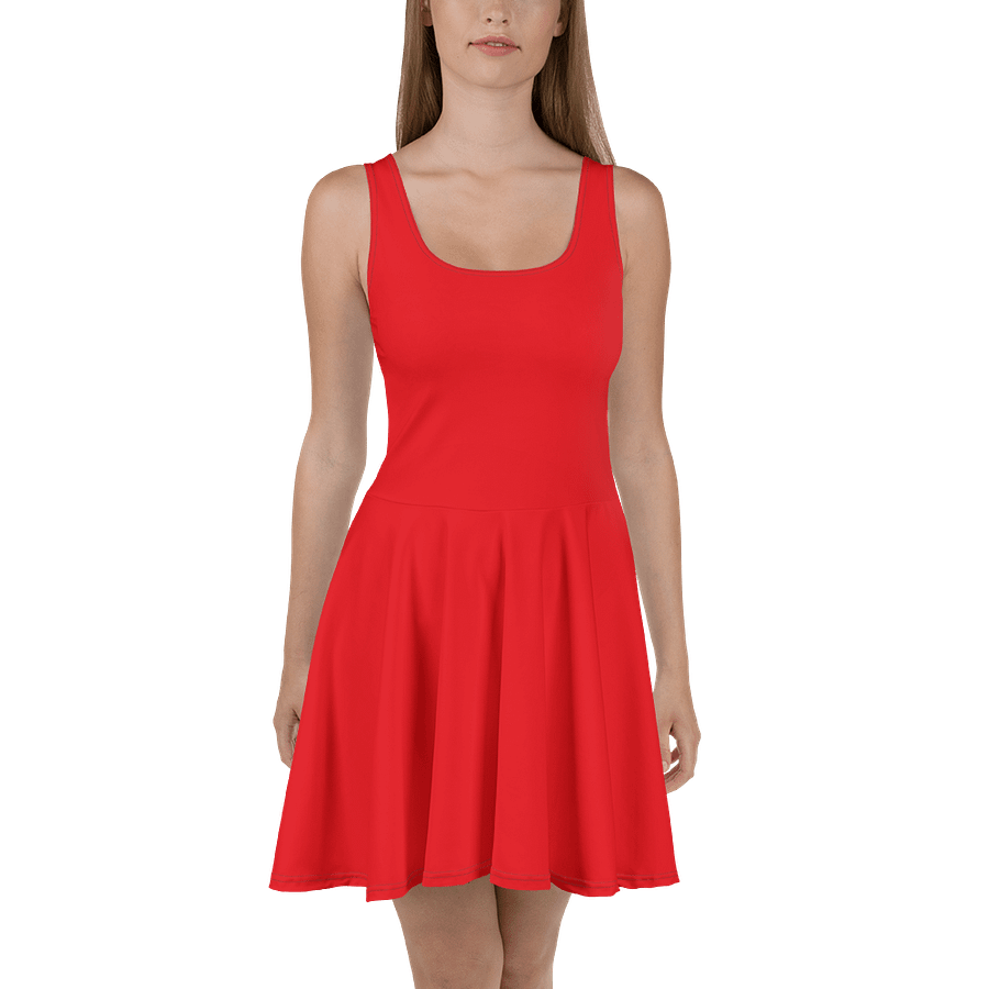 Tomato Red Solid Color Fit and Flare Skater Dress product image (3)