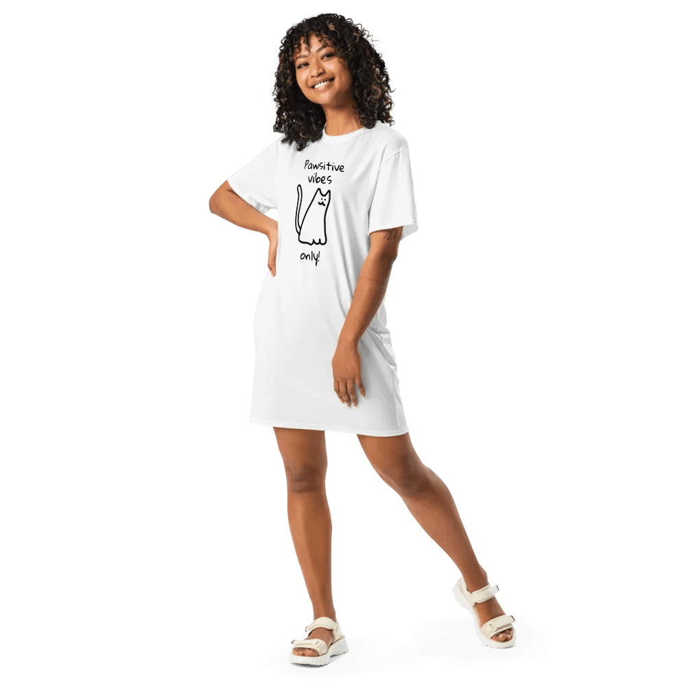 'Pawsitive Vibes Only' Cat Graphic T-Shirt Dress product image (6)