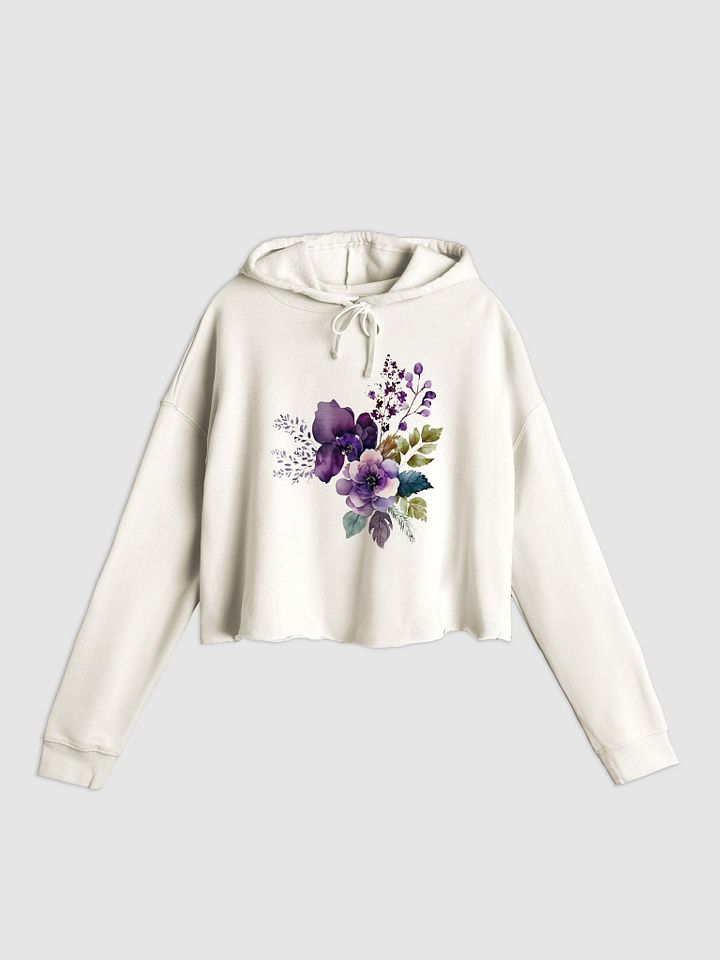 Women's Crop Hooded Pullover with Purple Flowers product image (2)