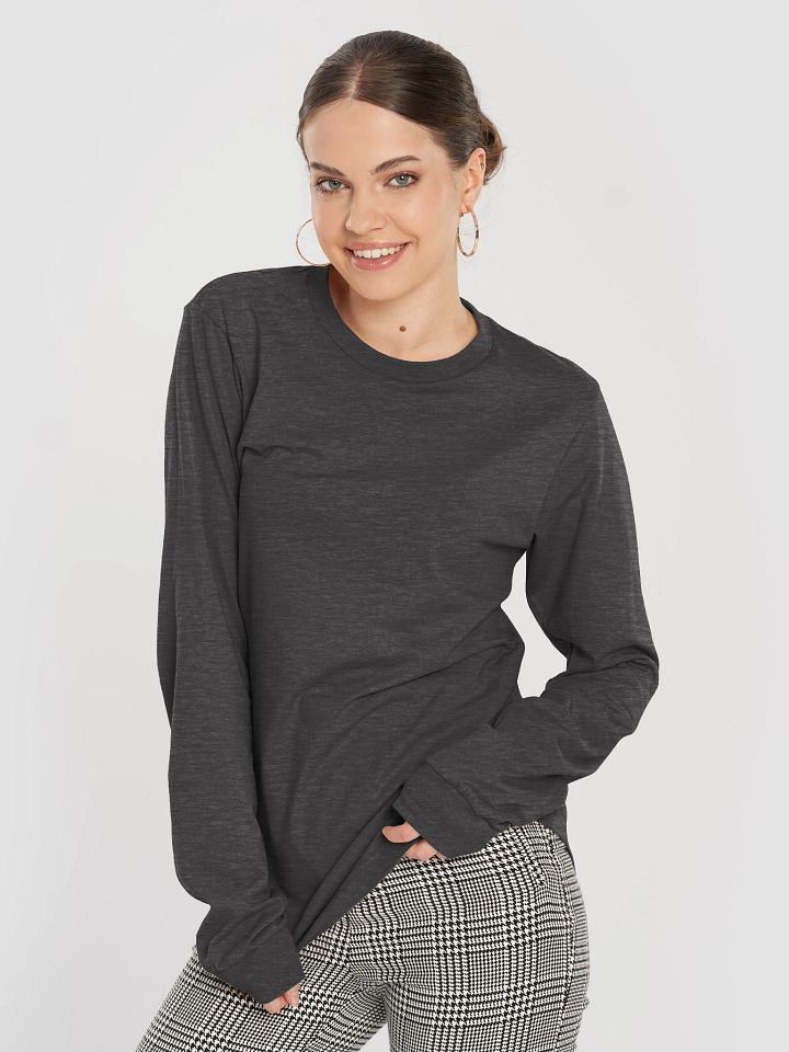 Plain Color Dark Grey Heather Long Sleeve T-Shirt product image (1)