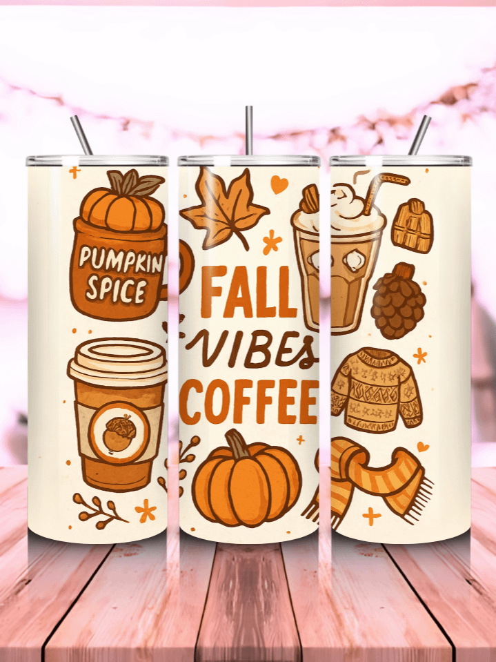 Autumn Fall Coffee Tumbler Wrap PNG – 20oz Skinny 3D Sublimation Design with Cozy Seasonal Drink Theme & Warm Fall Colors – Perfect Gift for Coffee Lovers – 300 DPI Instant Digital Download product image (1)