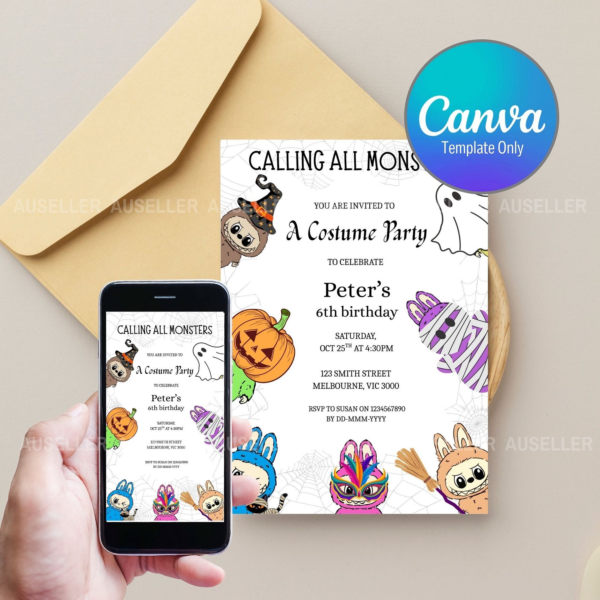 Spook-tacular Labubu Halloween Costume Birthday Invitation product image (1)