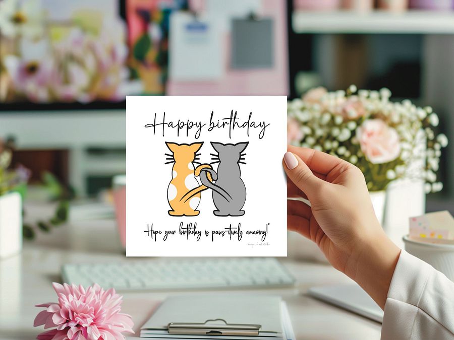 digital birthday card, cat lovers 2 cat illustrations product image (6)