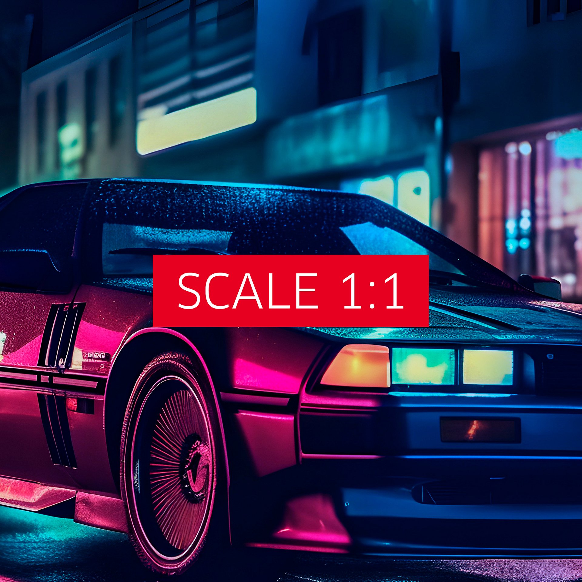 Sleek retrowave car DMC DeLorean with synthwave neon lights [synthwave/vaporwave/cyberpunk] — aesthetic art print product image (4)