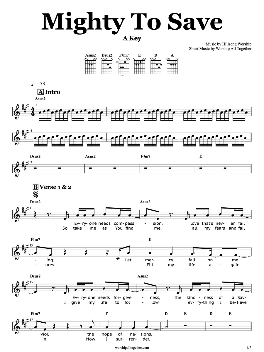 Mighty To Save - Hillsong Worship | Sheet Music, Chord, Lyrics product image (1)