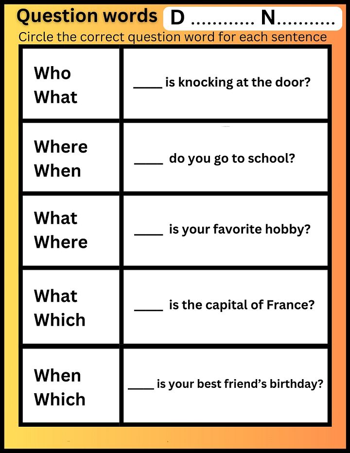 Question Words Worksheet Practice English product image (2)