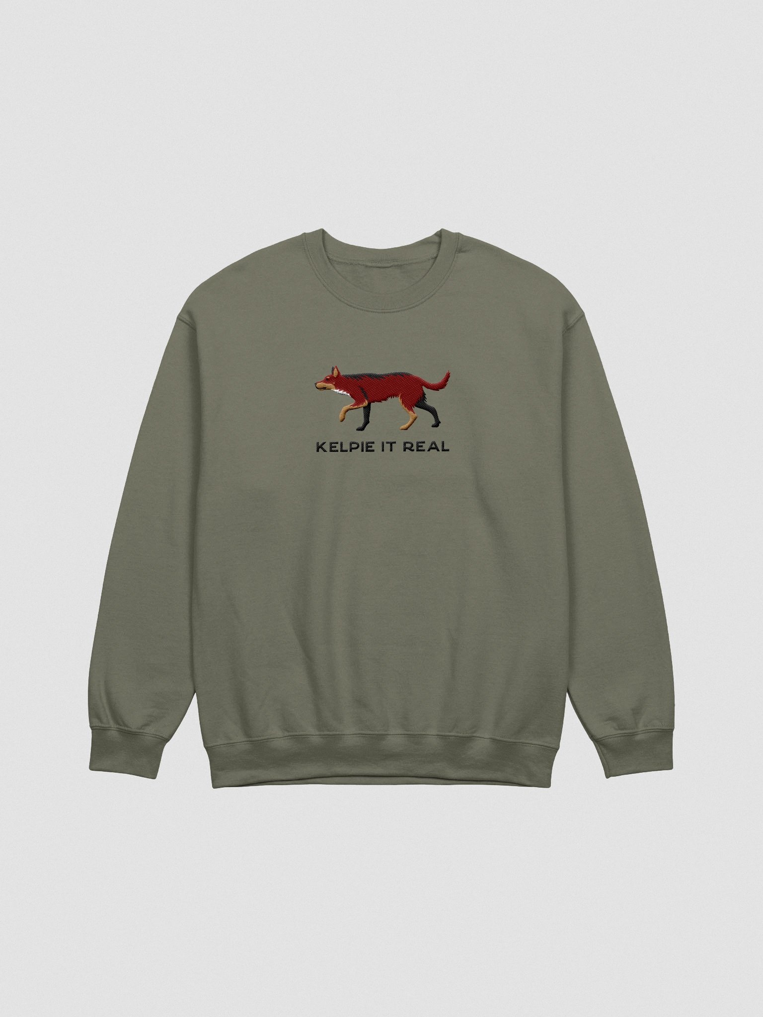 Kelpie It Real Sweatshirt (Embroidered) of an Australian Kelpie(Brown & Tan) product image (4)