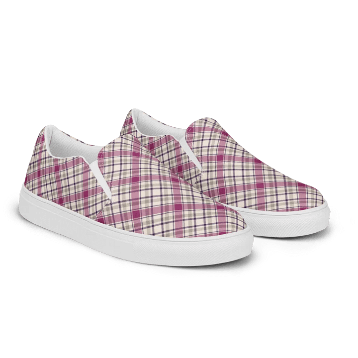 Magenta and Gray Plaid Women's Slip-On Shoes product image (2)