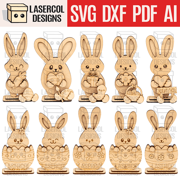 Easter Bunny Bundle Set (10 Styles, 2 Sizes) - Laser Cut Files product image (1)