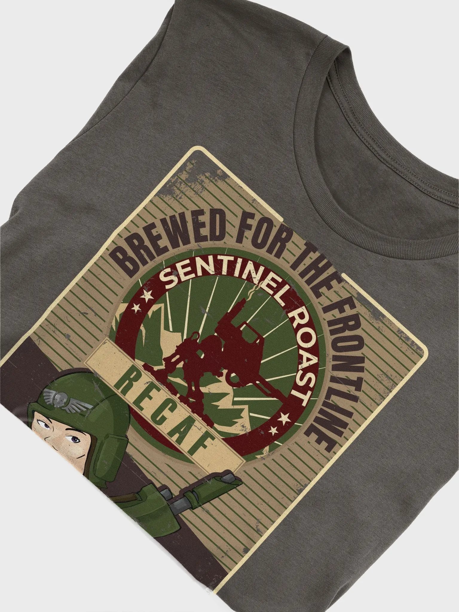 Sentinel Roast Recaff – Retro Warhammer 40K Astra Militarum Propaganda Poster Shirt product image (18)