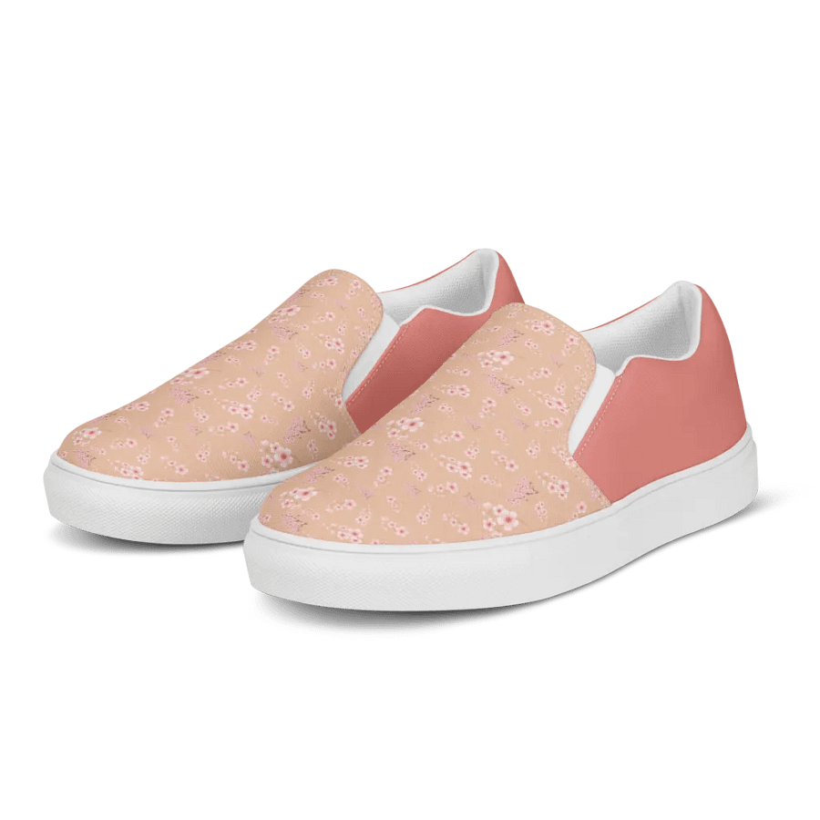 Cherry Blossoms on Cream Women's Slip-On Canvas Shoes product image (5)