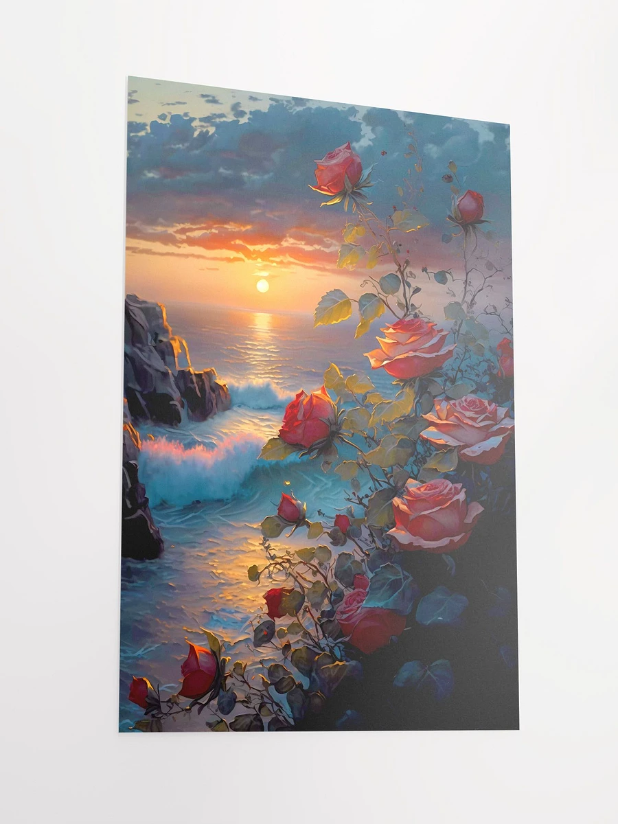 Eternal Shoreline Blooms: Romantic Roses at Sunset Matte Poster