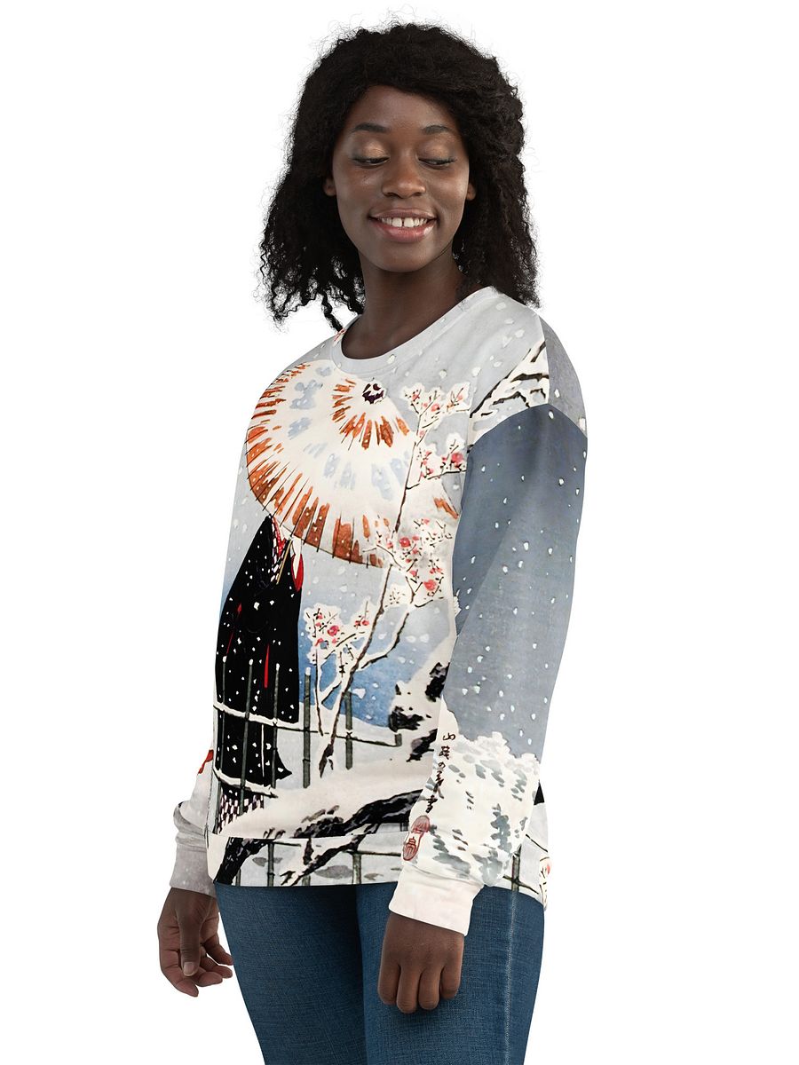Plum Tree and Snowy Evening All-Over Print Recycled Unisex Sweatshirt product image (10)
